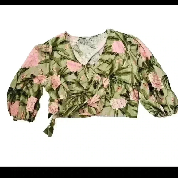 Agua Bendita For Taget Womens Green Floral Print Tropical Front Tie Top XXL - Picture 7 of 12